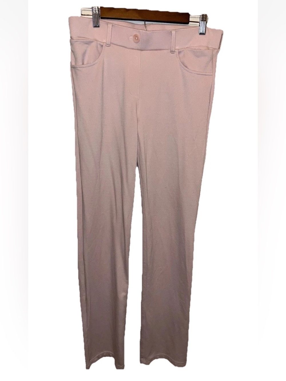 Betabrand Women's Long Pink Dress Pants Straight Leg Size L Pull On VGUC Stretch